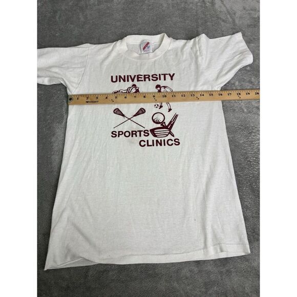 Vintage 80s University Sports Short Sleeve T Shirt Men's Size Small White - Picture 9 of 12